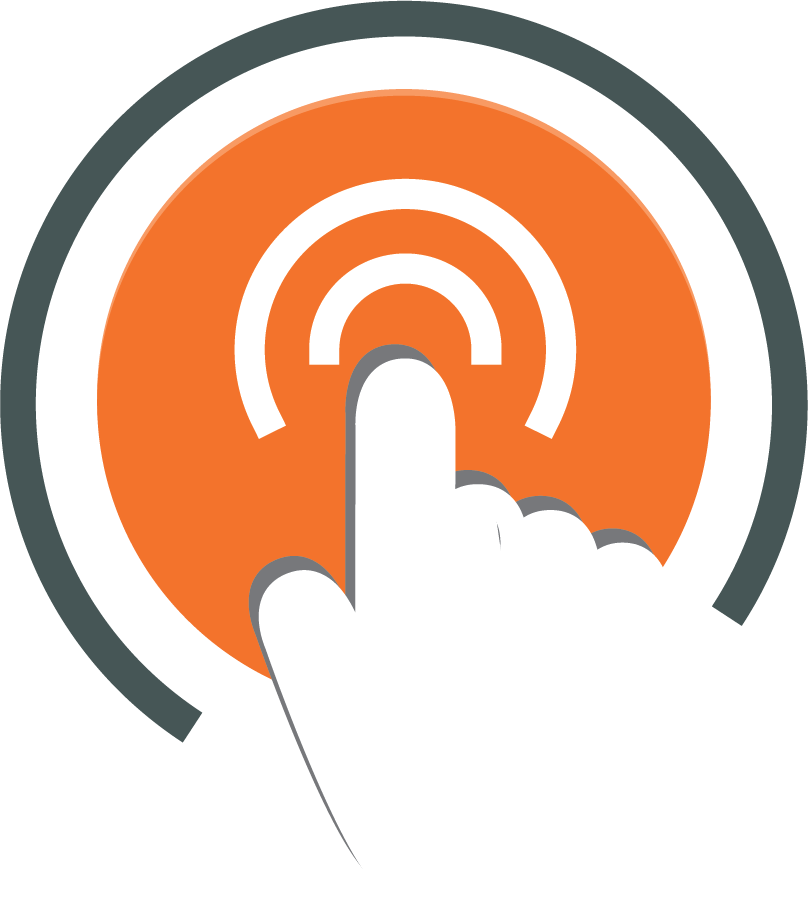 Finger clicking on an orange circle with waves extending around it