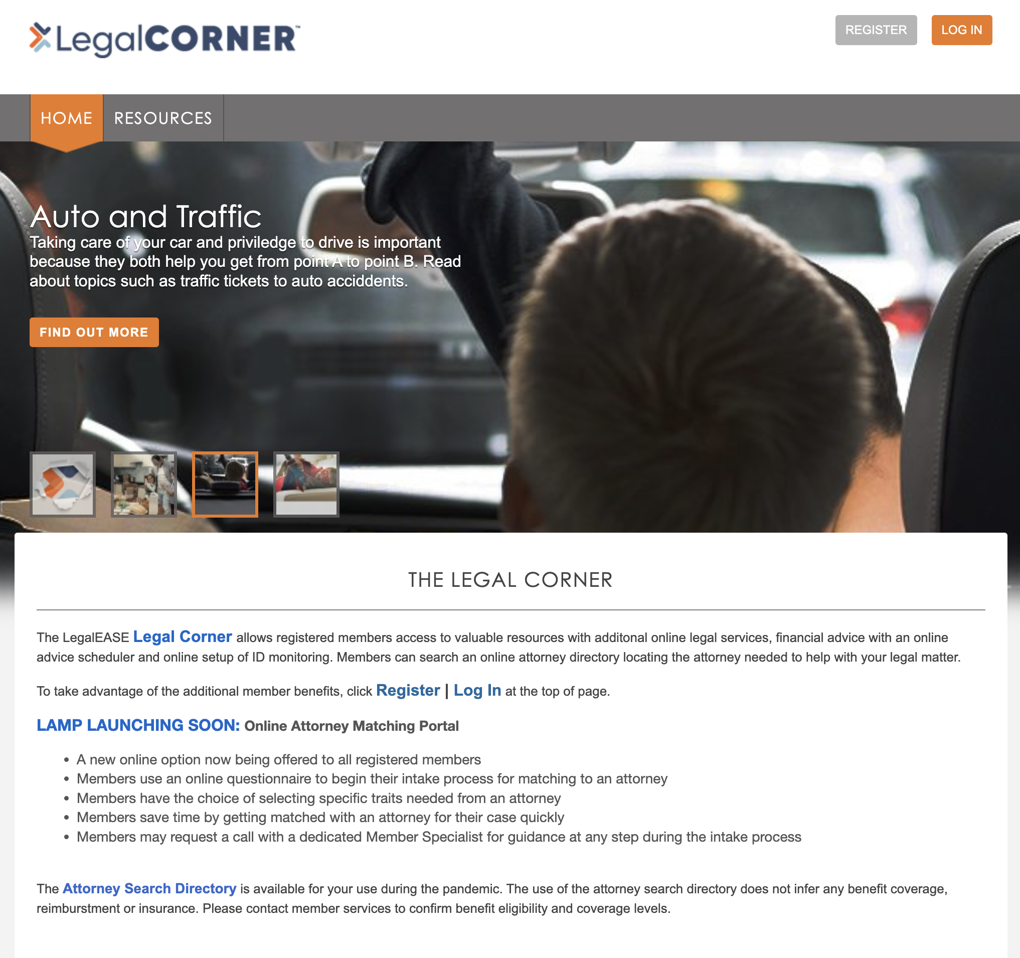 The LegalEASE LegalCorner homepage